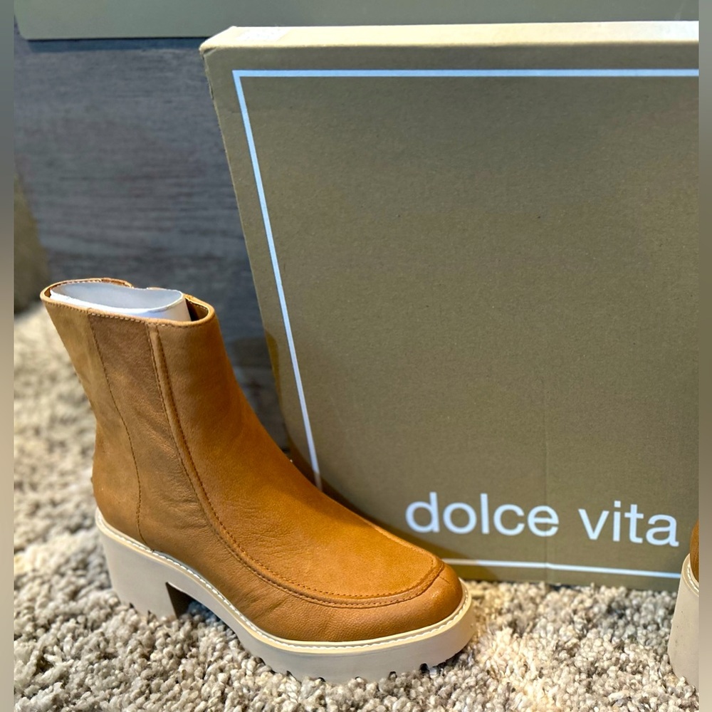 Dolce Vita Tan Leather Ankle Boots for Women